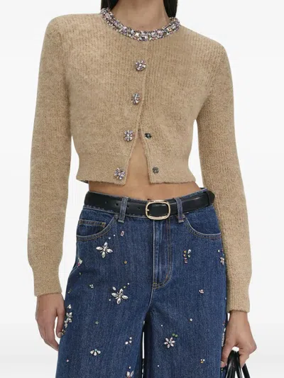 Self-portrait Brown Embellished Trim Cardigan Clothing In Blue