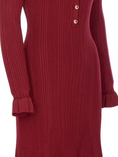 Self-portrait Fitted Ribbed Maxi Dress With Classic Collar In Red