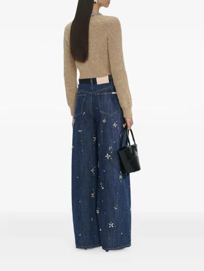 Self-portrait Brown Embellished Trim Cardigan Clothing In Blue