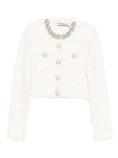 Self-portrait Cream Textured Knit Sweaters And Cardigans White In White