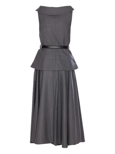Self-portrait Grey Wool Tailored Midi Dress Clothing In Gray