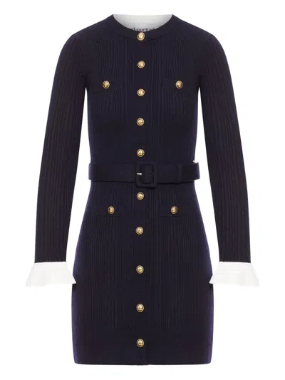 Self-portrait Navy Viscose Knit Mini Dress Clothing In Blue