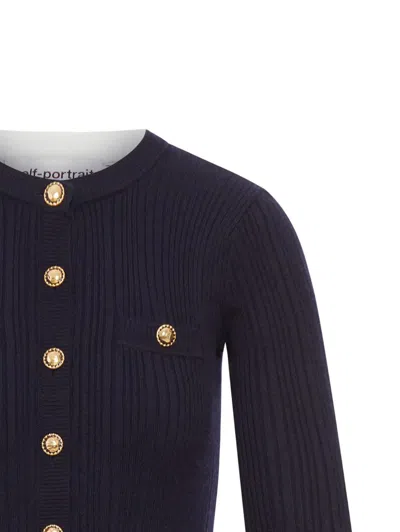 Self-portrait Navy Viscose Knit Mini Dress Clothing In Blue