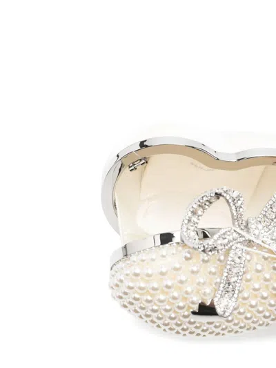 Self-portrait Womens Cream Heart Leather And Faux-pearl Clutch Bag In White