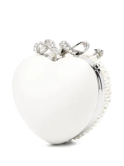 Self-portrait Womens Cream Heart Leather And Faux-pearl Clutch Bag In White