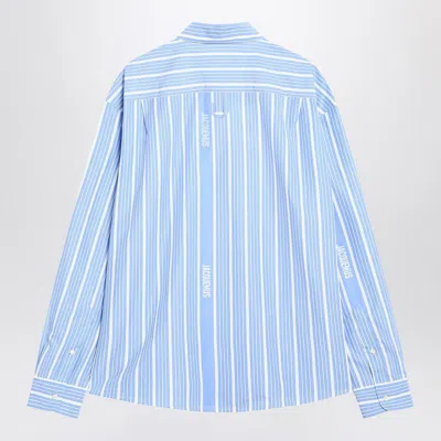 Jacquemus Simon Light Blue Shirt With All-over Stripe Motif And Logo Lettering In Cotton Man In Blue