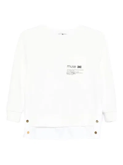 Elisabetta Franchi Fleece Top With Details In Poplin Fabric Clothing In White