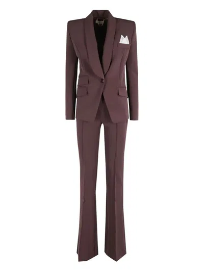 Elisabetta Franchi Structured Blazer And Flared Trousers Suit In Brown