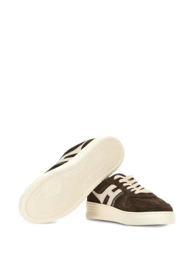 Hogan Leather Sneakers With Suede Finish And Rubber Sole In Brown