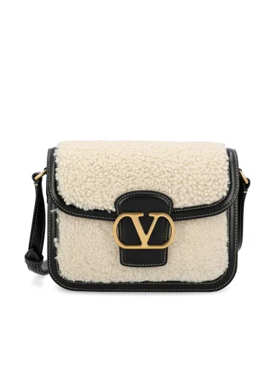 Valentino 9 To 5 Small Shearling And Leather Shoulder Bag In Neutral