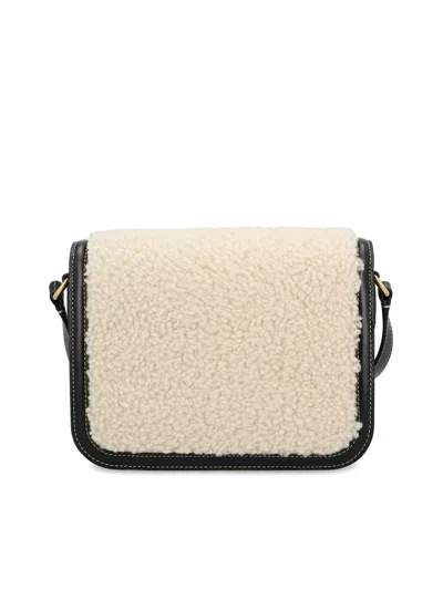 Valentino 9 To 5 Small Shearling And Leather Shoulder Bag In Neutral