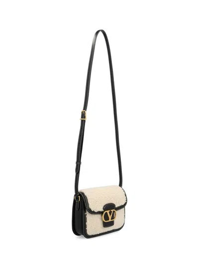 Valentino 9 To 5 Small Shearling And Leather Shoulder Bag In Neutral