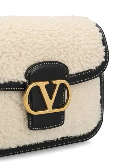 Valentino 9 To 5 Small Shearling And Leather Shoulder Bag In Neutral