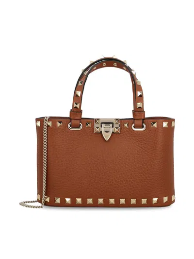 Valentino Mini Rockstud Embellished Tote Bag In Brown