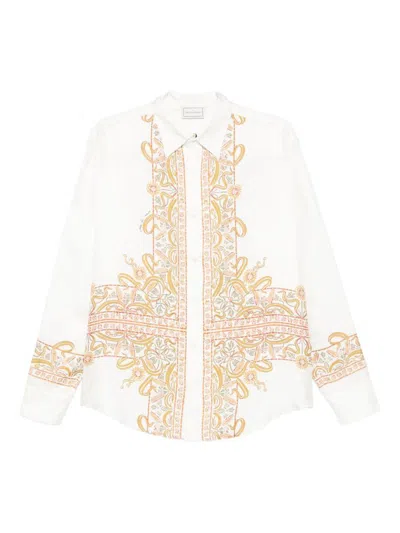 Pierre-louis Mascia Pierre Louis Mascia Embroidered Silk Shirt In White