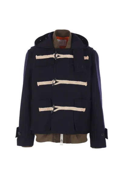Sacai Hooded Toggle-fastening Coat In Blue