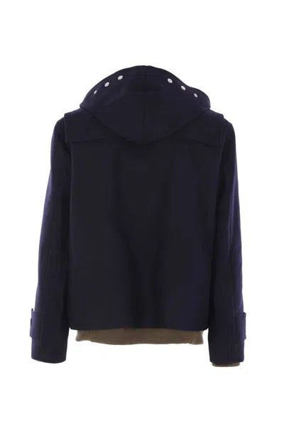 Sacai Hooded Toggle-fastening Coat In Blue