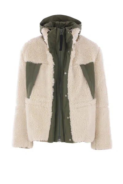 Sacai Sherling Beige Wool Blend Jacket In Neutral