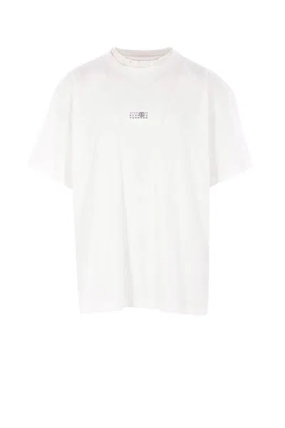 Mm6 Maison Margiela Cotton Crew-neck T-shirt With Numeric Signature Patch In White