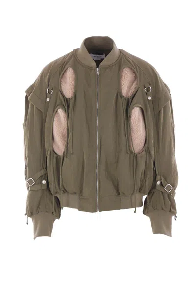 Hed Mayner Cut-out Fleece-lined Bomber Jacket In Brown