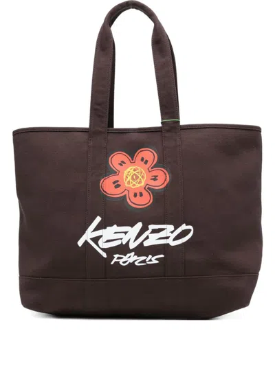 Kenzo X Futura 2000 Large Flower-print Tote Bag In Brown