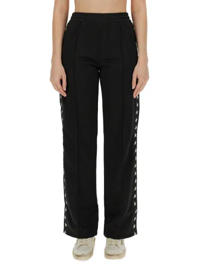 Golden Goose Jogging Pants With Adjustable Waistband And Star Motif Stripes In Black