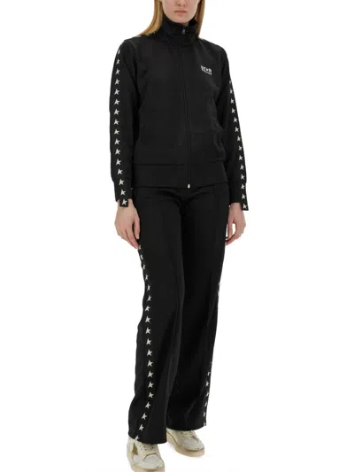 Golden Goose Jogging Pants With Adjustable Waistband And Star Motif Stripes In Black