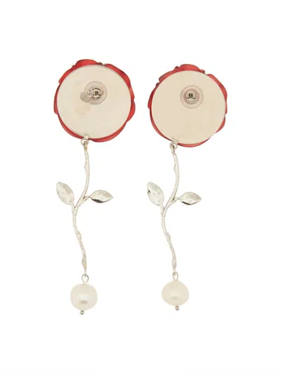 Magda Butrym Rose-inspired Earrings With Freshwater Cultured Pearls In Red