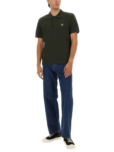 Kenzo Polo Shirt With Happy Tiger Embroidery In Green