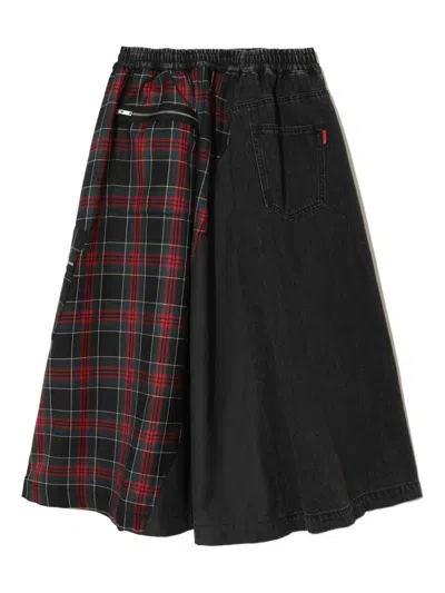 Undercover Plaid-panelled Midi Skirt In Blue