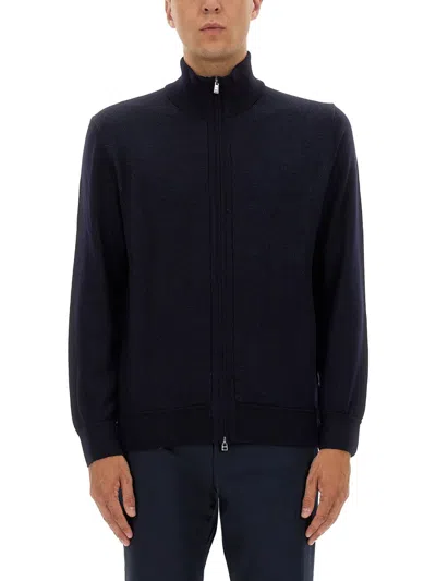 Hugo Boss Boss Zip-up Shirt In Soft Virgin Wool In Blue