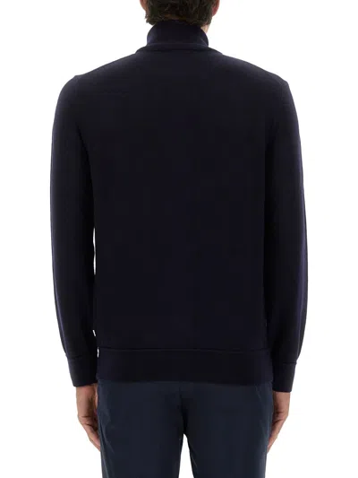 Hugo Boss Boss Zip-up Shirt In Soft Virgin Wool In Blue