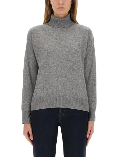Woolrich Soft Texture Turtleneck Knitwear With Ribbed Finish In Gray