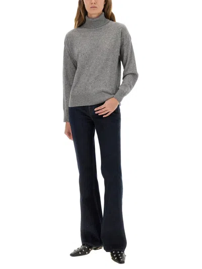 Woolrich Soft Texture Turtleneck Knitwear With Ribbed Finish In Gray