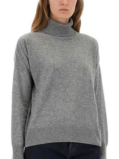 Woolrich Soft Texture Turtleneck Knitwear With Ribbed Finish In Gray