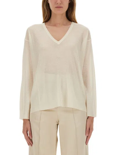 Fabiana Filippi Relaxed Fit Wool Blend V-neck Sweater In White
