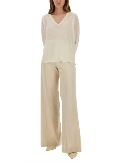 Fabiana Filippi Relaxed Fit Wool Blend V-neck Sweater In White