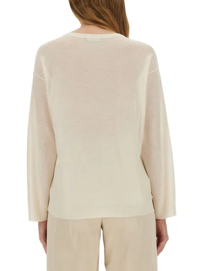 Fabiana Filippi Relaxed Fit Wool Blend V-neck Sweater In White