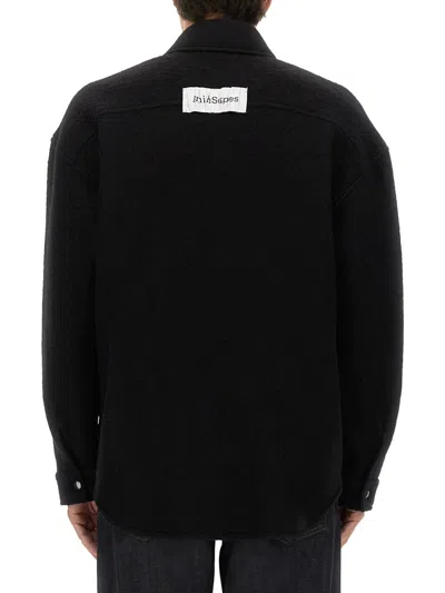 Amish Relaxed Fit Wool Blend Overshirt With Classic Collar In Black
