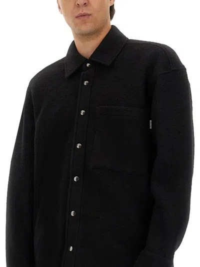 Amish Relaxed Fit Wool Blend Overshirt With Classic Collar In Black