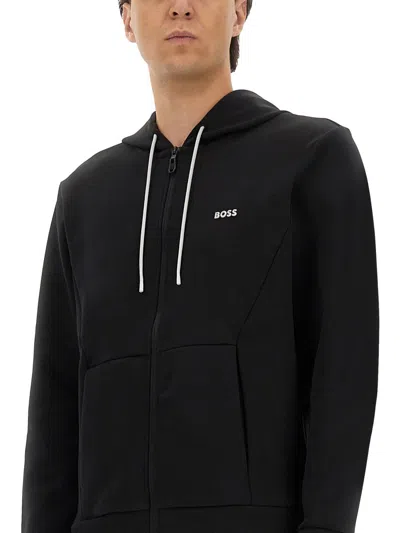 Hugo Boss Boss Structured Zipper Hoodie In Black