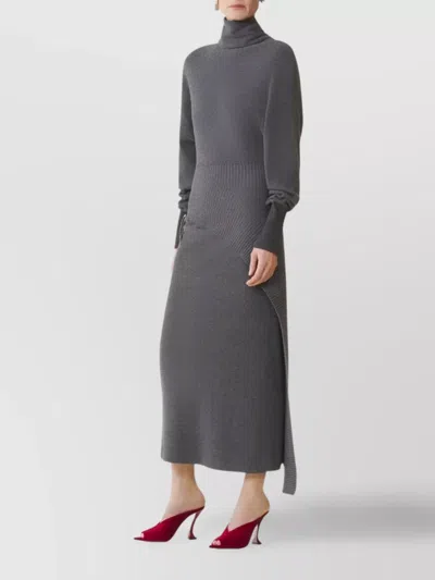 Lanvin Embellished Draped Wool-blend Turtleneck Midi Dress In Multi