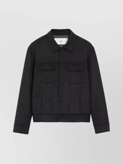 Ami Alexandre Mattiussi Adjustable Cuffs Chest Pockets Long Sleeves In Black