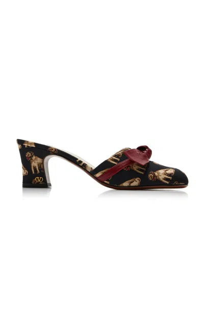 Valentino Knotty 60 Printed Leather Mules In Black