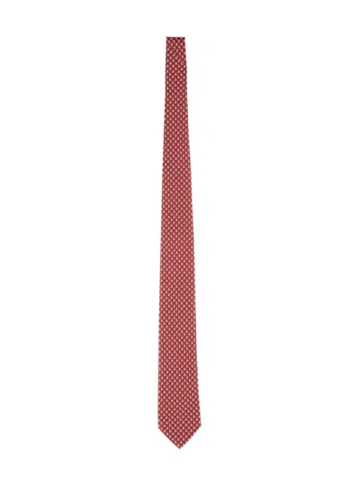 Ferragamo Slim Sailboat Pattern Pointed Tip Ties In Pink