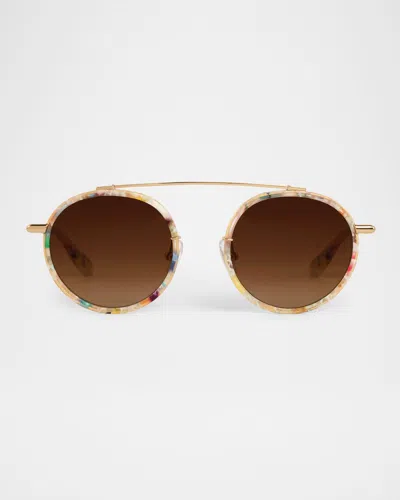 Krewe Conti Acetate & Stainless Steel Round Sunglasses In Gold