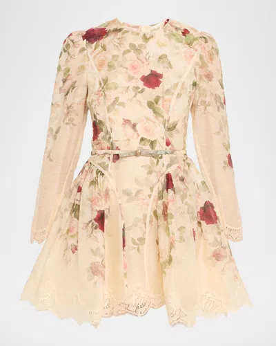 Zimmermann Womens Cream Cascade Hypnotic Lace Linen And Silk Mini Dress In Multi