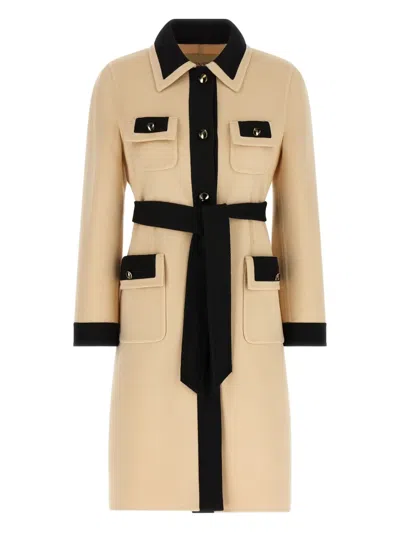 Valentino Ivory Black Single-breasted Coat In Neutral