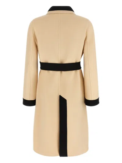 Valentino Ivory Black Single-breasted Coat In Neutral