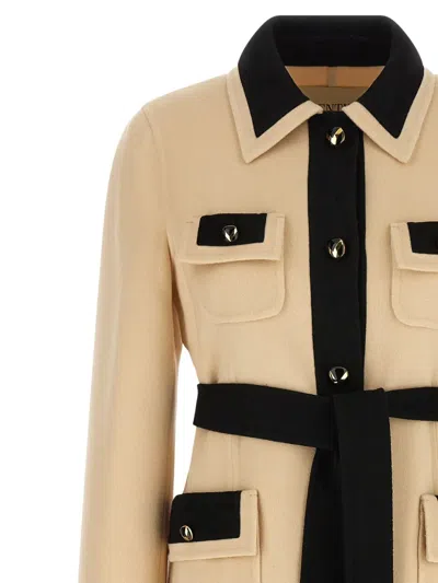 Valentino Ivory Black Single-breasted Coat In Neutral
